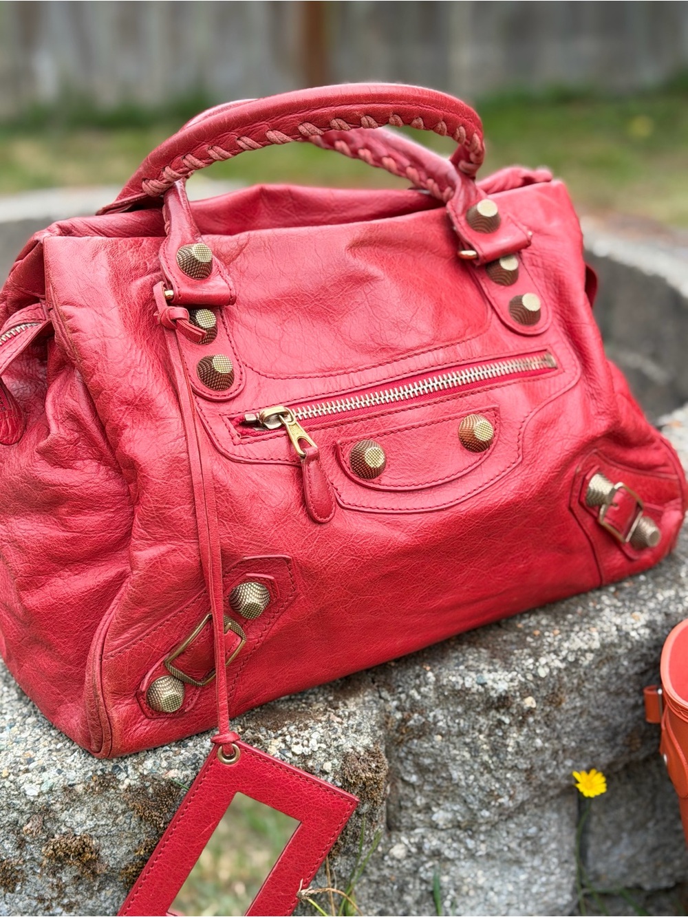 Balenciaga Midday in Cherry red color with gold giant hardware